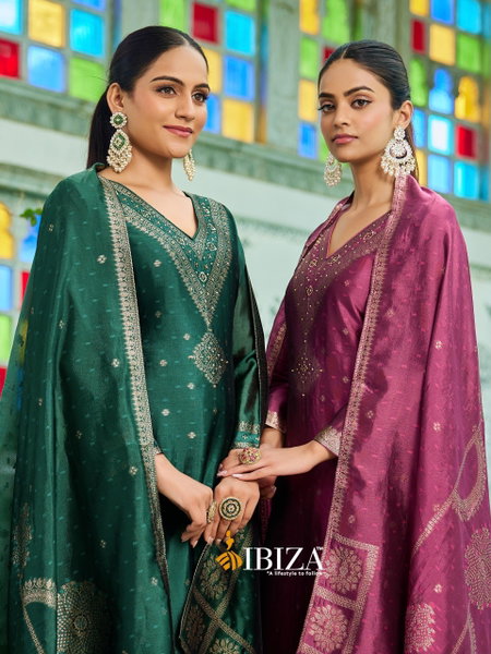 Olivia By Ibiza Banglory Silk Jacqaurd Designer Salwar Suits Wholesalers In Surat